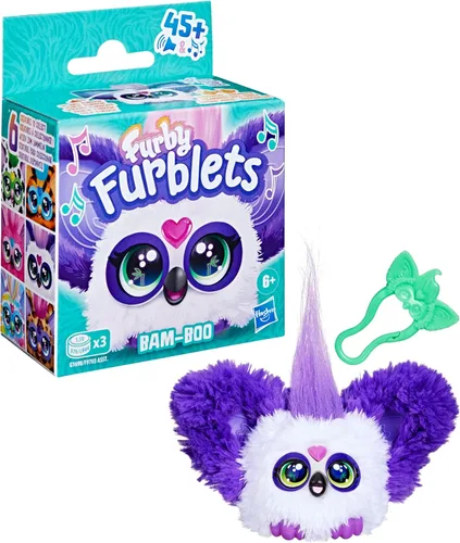 Miniatura 3 de Furby Furblets Bam-Boo Mini Friend, juguetes de peluche electrónicos para niñas y niños, panda, blanco y negro, habla furbish y reproduce música