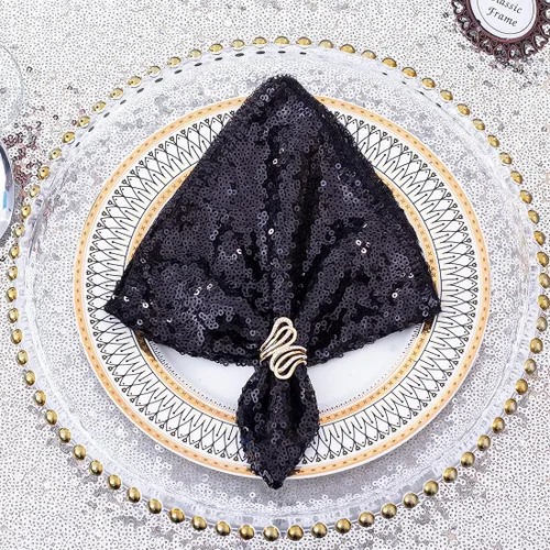 Miniatura 4 de Eternal Beauty Servilletas de tela de lentejuelas negras de 12 x 12 pulgadas, paquete de 12 para fiestas, bodas, cenas de cumpleaños