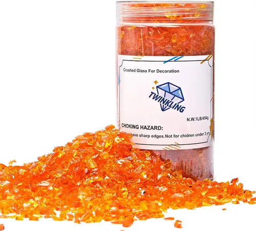 Miniatura 13 de TWINKLING Grava de vidrio de alto brillo con destellos, vidrio roto, chips de gemas de fuego, vidrio triturado para chimenea, manualidades