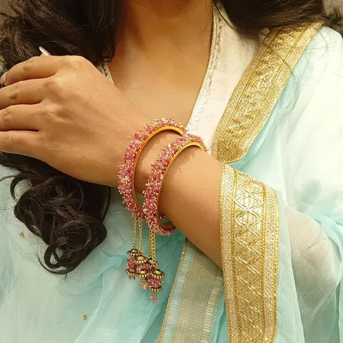 Miniatura 5 de Efulgenz Pulsera de cuentas india con dijes de borla colgantes, joyería de novia para mujer