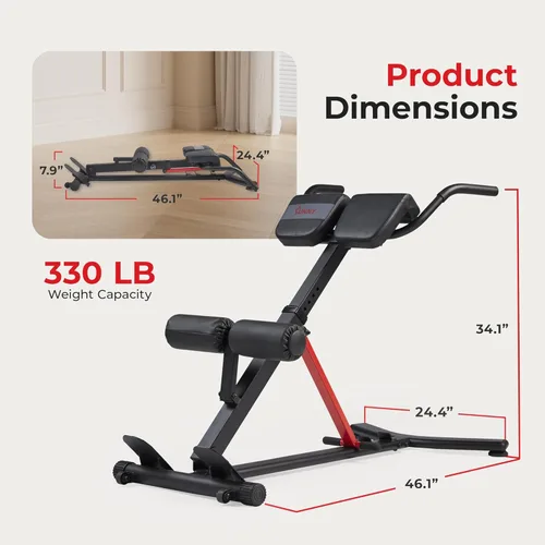 Miniatura 6 de Sunny Health & Fitness - Silla romana plegable de hiperextensión con extensión de espalda, banco de gimnasio en casa para sentadillas