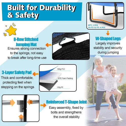 Miniatura 4 de Giantex Trampolín para niños, cama elástica grande para exteriores aprobada por ASTM con red, escalera, marco de acero galvanizado a prueba de Azul