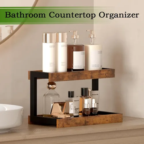Miniatura 5 de MARTY Organizador de especias de 2 niveles para encimera, estación de café de 15.8 pulgadas de largo, organizador de baño, estante de mostrador