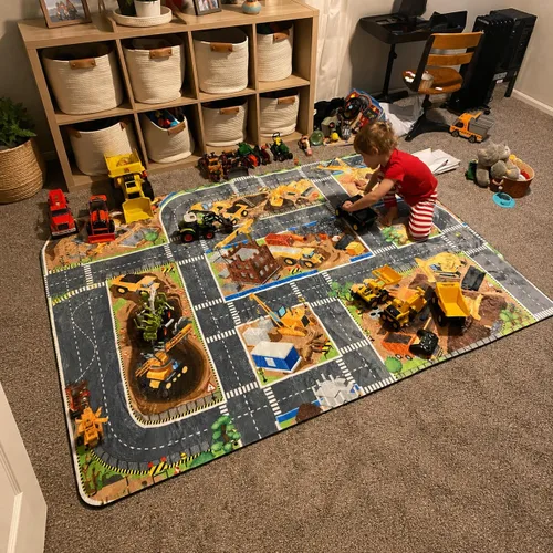 Miniatura 2 de Alfombra para niños, alfombra de juegos para obras de construcción, alfombra de 5 x 7 pies con respaldo de goma, alfombra de juegos de vehículos