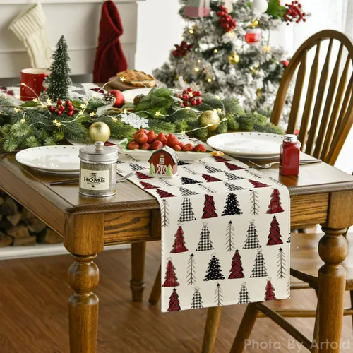 Miniatura 2 de Artoid Mode Camino de mesa de árbol de Navidad, decoración de mesa de comedor de cocina de invierno de temporada para decoración de fiesta