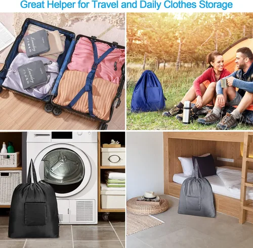 Miniatura 2 de GOGOODA Bolsas de viaje para lavandería con cierre de cordón XL, plegables, con asa, resistentes y lavables, para dormitorio universitario, viajes