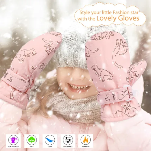 Miniatura 11 de Manoplas con forro polar para bebés, niños y niñas, guantes de invierno para niños pequeños, paquete de 2 pares