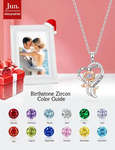 Miniatura 3 de Collar de corazón de rosa para mujer, collares de plata de ley 925 para mujer, collares de piedra natal, regalos para mujeres, regalos de cumpleaños