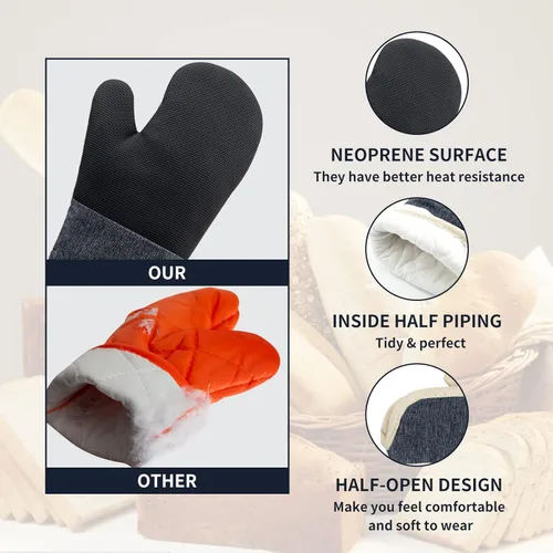 Miniatura 3 de Juego de guantes de horno y soportes para ollas, 4 piezas de guantes de horno de cocina resistentes al calor de 400 °F para cocina, guantes de horno
