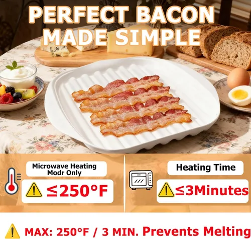 Miniatura 2 de Bandeja para microondas con tapa, cocinador de tocino para microondas, diseño eficiente de drenaje de aceite para tocino más saludable y crujiente