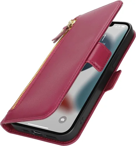 Miniatura 8 de Lipvina Funda tipo cartera para iPhone 12 Pro Max / 13 Pro Max para mujeres, bolsillo con cremallera, funda de teléfono de cuero PU con soporte