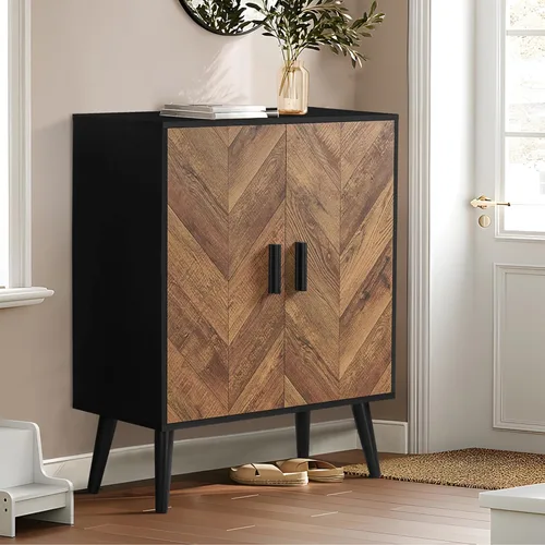 Miniatura 9 de Iwell Armario de baño, armario de almacenamiento de baño con 2 puertas y 3 estantes, 3 alturas disponibles, para sala de estar, entrada, cocina