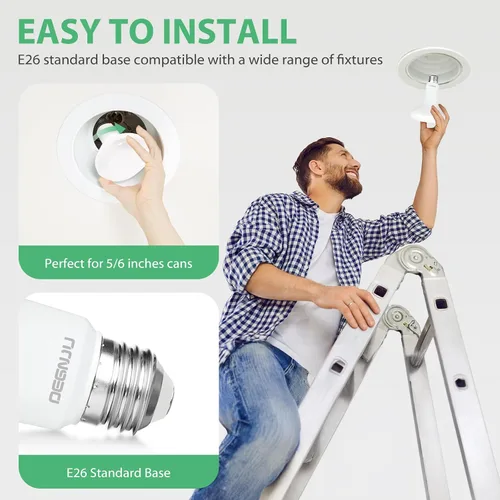 Miniatura 4 de DEGNJU Paquete de 6 bombillas LED empotradas BR30, bombillas de inundación regulables para interiores, CRI80 7 W, equivalente a 65 W, 2700 K, blanco