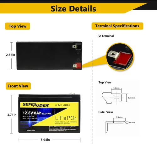 Miniatura 2 de SEFEPODER Batería de Litio LiFePO4 de Ciclo Profundo de 12V 8Ah, Batería Recargable de Más de 2000 Ciclos para Energía Solar/Eólica, Iluminación