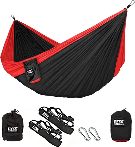Fox Outfitters Neolite - Hamaca doble para campamento, ligera, portátil, de nailon, para mochileros, viajes, playa, patio, correas de hamaca y
