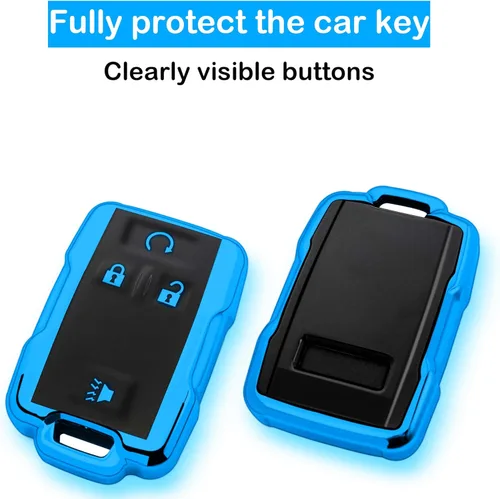 Miniatura 3 de Kirsnda Funda para llavero Chevrolet con hebilla de metal, carcasa de TPU suave para llave/piel, 4 botones para GMC chevy Colorado Silverado Azul