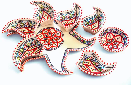 Miniatura 8 de Kamsah Hamsa - Plato para servir – 7 platos coloridos de cerámica pintados a mano para aperitivos, aperitivos, salsas y más – Platos decorativos
