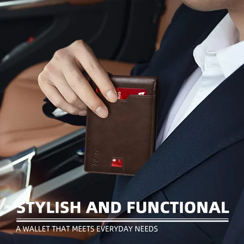 Miniatura 41 de Zitahli Billetera para hombre, de piel fina, con bloqueo RFID, minimalista, plegable, tarjetero con caja de regalo