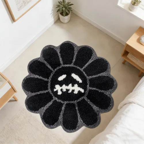 Miniatura 9 de Trippy - Alfombra de baño con diseño de flores, de 2 pies, gótica, negra, extra suave, absorbente de agua, de secado rápido, antideslizante, Negro