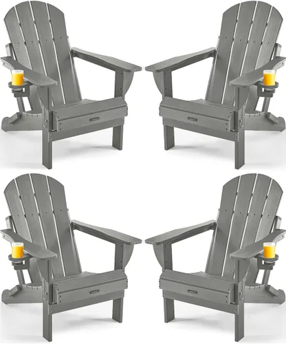 Miniatura 8 de Ciokea Silla Adirondack plegable con textura de madera, silla Adirondack para patio, resistente a la intemperie, silla de plástico para hoguera
