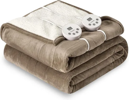 Miniatura 8 de Manta eléctrica térmica de 50"x60", manta de franela suave y sherpa reversible con 10 ajustes de calor, 12 configuraciones de temporizador y apagado