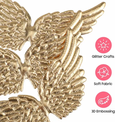 Miniatura 8 de TEHAUX 12 alas de ángel doradas para manualidades, apliques de tela suave de 5 pulgadas para decoración de ropa, adornos de bricolaje, álbumes