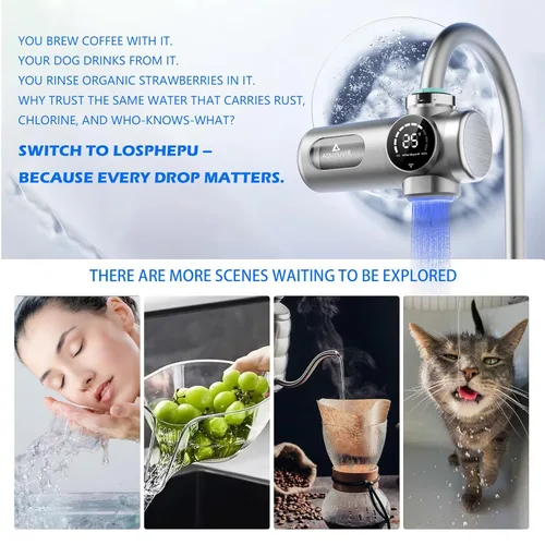 Miniatura 3 de Filtro de agua para grifo, filtro de 3 etapas con pantalla UV-C y autoalimentada, modos dobles para agua de grifo/filtrada, seguro para alimentos