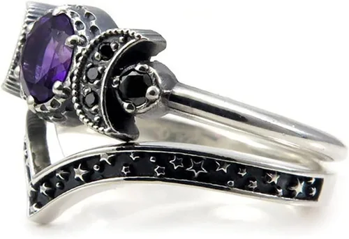 Miniatura 6 de Anillo Dios de triple luna, anillo de amatista roja, regalos de joyería para mujeres y niñas, fases lunares, bohemio, gitano, joyería de festival