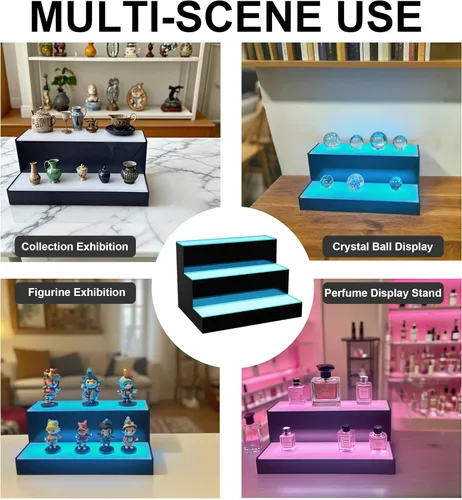 Miniatura 7 de MESAlLUP - Estante de exhibición de botellas de licor iluminado de 2 niveles de 16 pulgadas, estantes de barra LED con aplicación o control remoto