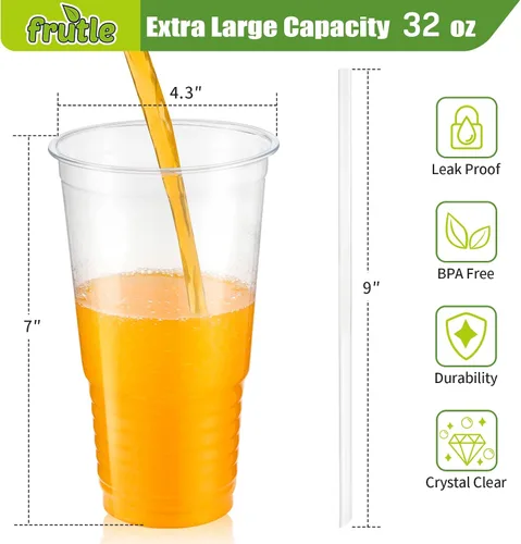Miniatura 3 de Vasos de plástico de 32 onzas con tapas y pajitas, vasos desechables para café helado, bebidas frías, batidos, té de burbujas, batidos y bebidas