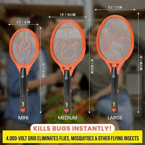 Miniatura 5 de ZAP IT! Bug Zapper - Raqueta recargable mata mosquitos, 4000 voltios, cable de carga USB, paquete de 2 (Mini, Naranja)