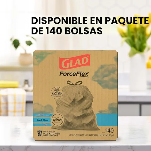 Miniatura 6 de Glad ForceFlex - Bolsas de basura altas para cocina, 13 galones, limpieza fresca, 140 unidades (el paquete puede variar)