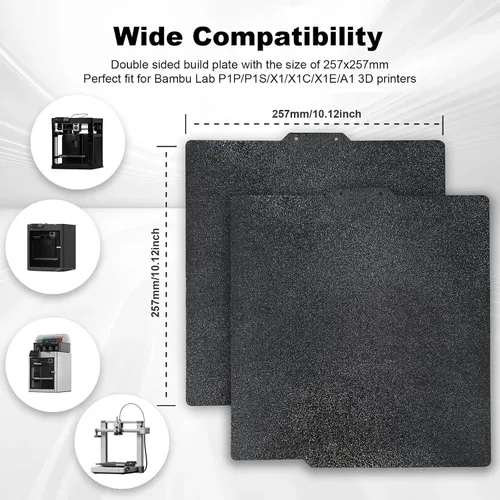 Miniatura 6 de IdeaFormer-3D Placa de construcción de doble cara negra PEI para Bambu Lab X1/X1C/X1E/P1P/P1S/P2S/A1, lámina de acero para muelles flexible