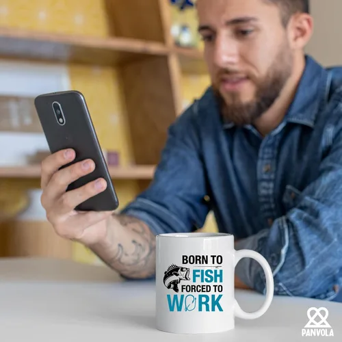 Miniatura 4 de Taza de pescador con texto en inglés "Born To Fish Forced To Work", regalos de pesca para marido, papá, abuelo, novio, café, tazas de cerámica, 11