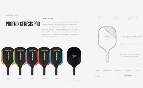 Miniatura 5 de Paddletek Phoenix Genesis Pro - Paletas profesionales de pickleball con núcleo de panal - SRT Pro PolyCore y superficie epoxi de fibra de vidrio