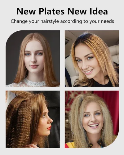 Miniatura 3 de DSHOW Plancha para el cabello para mujeres y niñas, alisador de pelo con 4 placas intercambiables de titanio y cerámica Negro