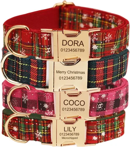 Collar de perro personalizado con hebilla de metal grabada, nombre y número de teléfono personalizados, ajustable para razas pequeñas, medianas y