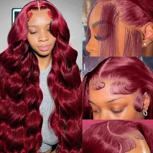 Miniatura 9 de QZOQZO Pelucas de encaje frontal 13x6 de cabello humano, prearrancadas, densidad del 180%, onda corporal, HD, frontal de encaje, sin pegamento