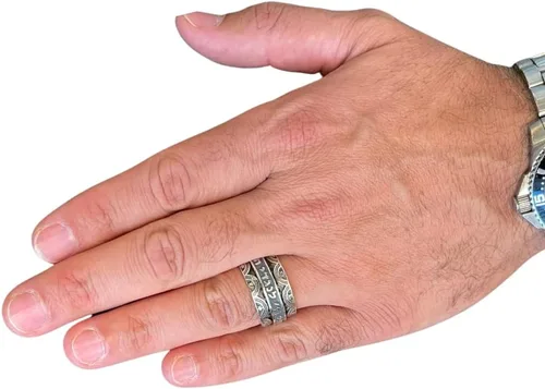 Miniatura 2 de Anillo de barril giratorio de meditación hebreo hecho a mano en plata de ley 925, joyería judía tamaño 5 a 12