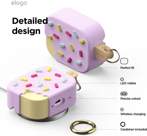 Miniatura 5 de elago Funda de Helado Compatible con AirPods Pro 3 - Funda de Protección Completa - Incluye Mosquetón, Soporta Carga Inalámbrica, Protección Total