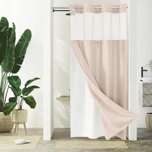 Miniatura 35 de Gibelle: cortina de ducha pequeña para baño de 36x74, cortina de ducha de punto gofre con juego de forro de tela a presión, no necesita ganchos