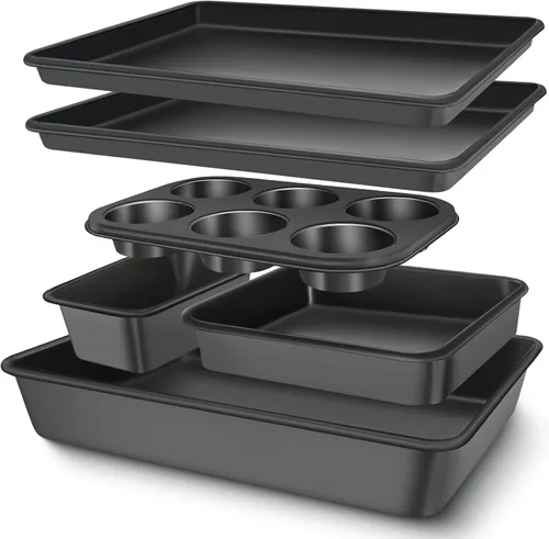 Miniatura 8 de AIVIKI - Juego de moldes para hornear, juegos de utensilios para hornear antiadherentes, sartenes para horno para cocinar, juego de 6 piezas