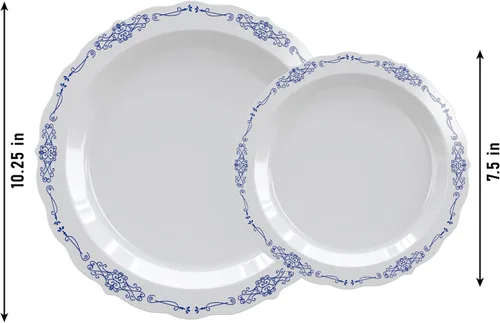 Miniatura 7 de Exquisite Victorian - Juego de 80 piezas desechables de plástico para fiestas para 40 invitados, platos de postre de 40 x 7.5 pulgadas y platos