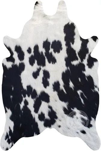 Miniatura 4 de Sunshine Cowhides Alfombra pequeña de piel de vaca 100 % genuina, color blanco y negro, alfombra de piel de animal de estilo moderno y alfombra