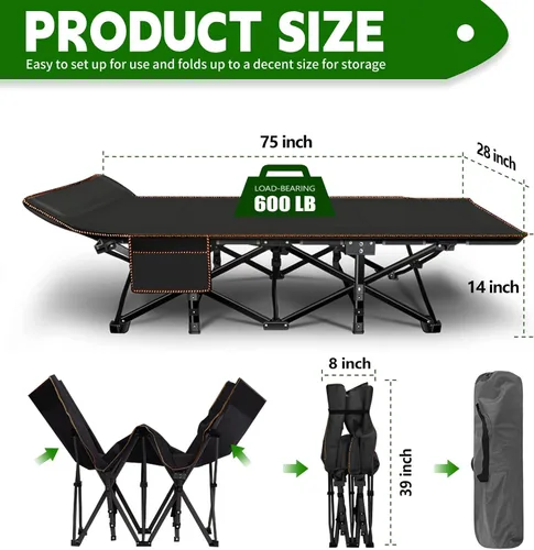 Miniatura 4 de NAIZEA Catres plegables para adultos, catre plegable con colchón, cama plegable para camping, catre militar portátil, catres de dormir Oxford