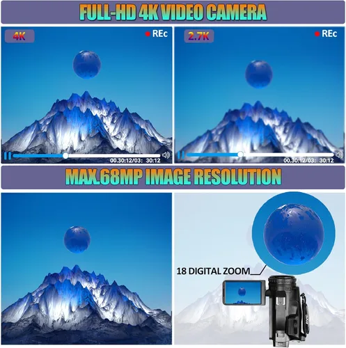 Miniatura 2 de Videocámara de video 4K UHD mejorada con micrófono, zoom digital de 18X, cámara de vlogging de enfoque automático para YouTube Antishake grabadora