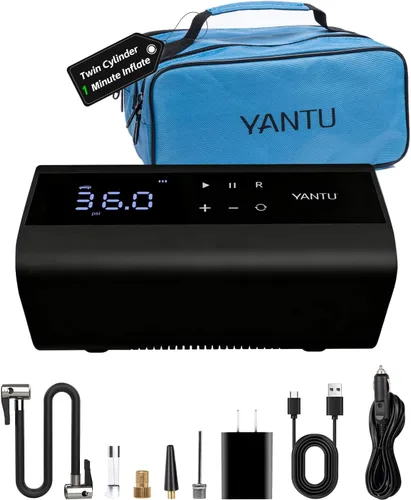 Miniatura 9 de YANTU Inflador de neumáticos inalámbrico con doble cilindro y compresor de aire portátil de pantalla grande de 8.3 pulgadas para neumáticos