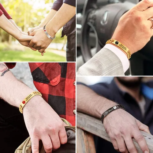 Miniatura 4 de Kurafeel Pulseras de alerta médica personalizadas para mujeres, hombres y niños, cadena cubana grande de 0.315in, pulseras de identificación médica