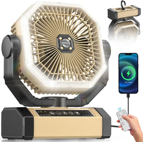 Ventilador de Camping Recargable - Ventilador de 9 Pulgadas Alimentado por Batería, Batería de 20000mAh (60Hrs) Operado por Batería para Camping,