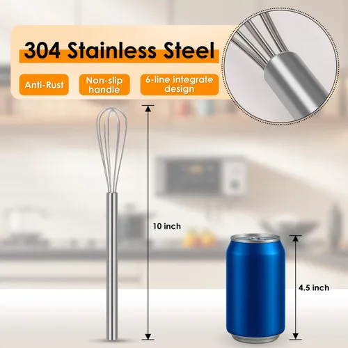 Miniatura 3 de HOTEC Mini batidor de acero inoxidable 304 antioxidante de 10 pulgadas para cocinar, hornear, mezclar ingredientes y recipientes profundos